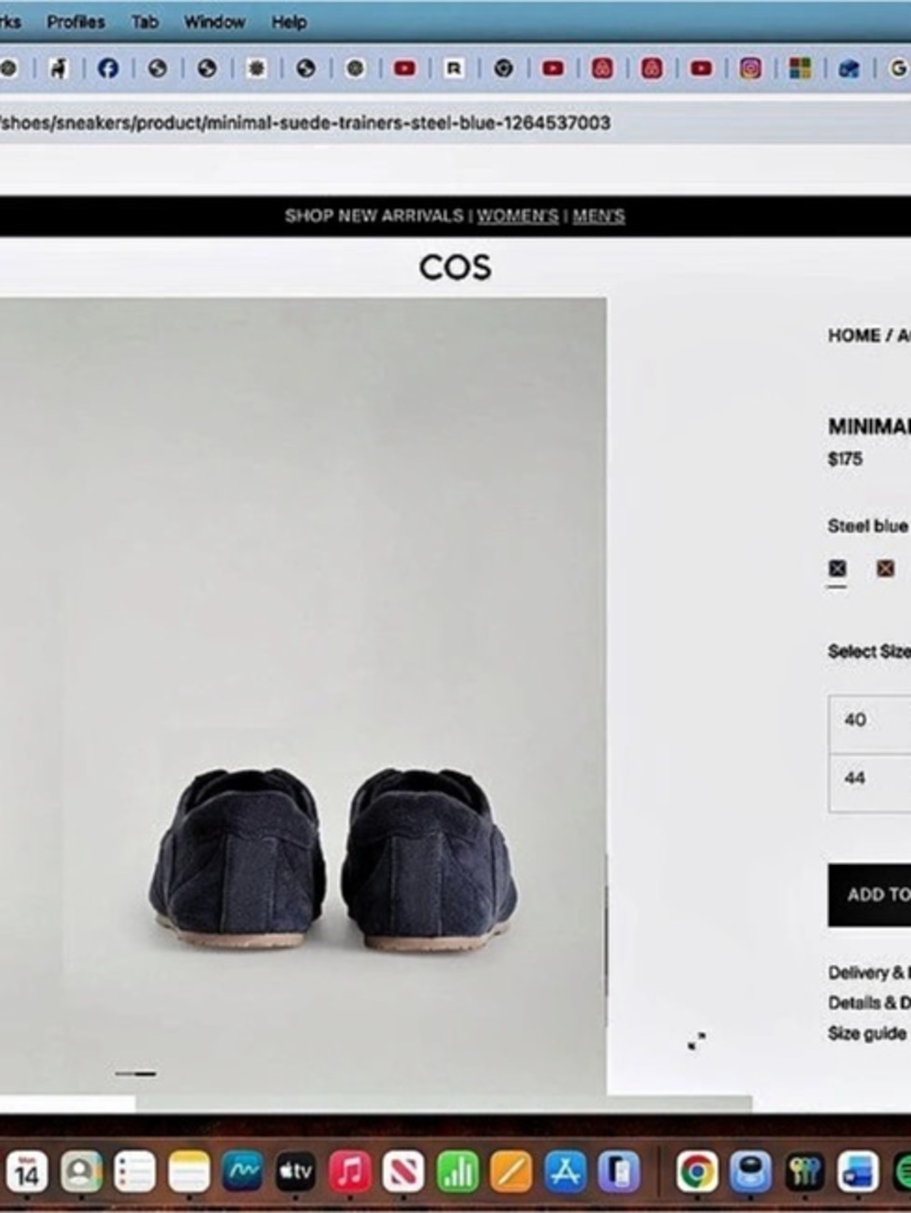 COS Minimal Suede Sneakers in navy EU 38